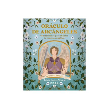 Portada Oráculo de los Arcángeles de Julieta Suárez Valente con 45 cartas ilustradas y dossier plegado para conexión espiritual.