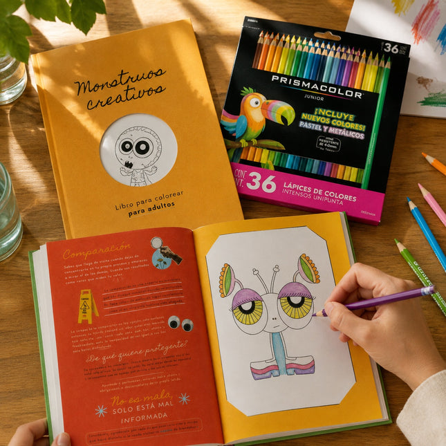 Kit Monstruos Creativos: Libro para Colorear + Prismacolor x36