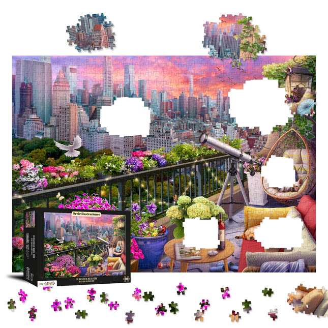 Rompecabezas 1000 Piezas New York Balcony View Ingenio Destreza - caja y fichas